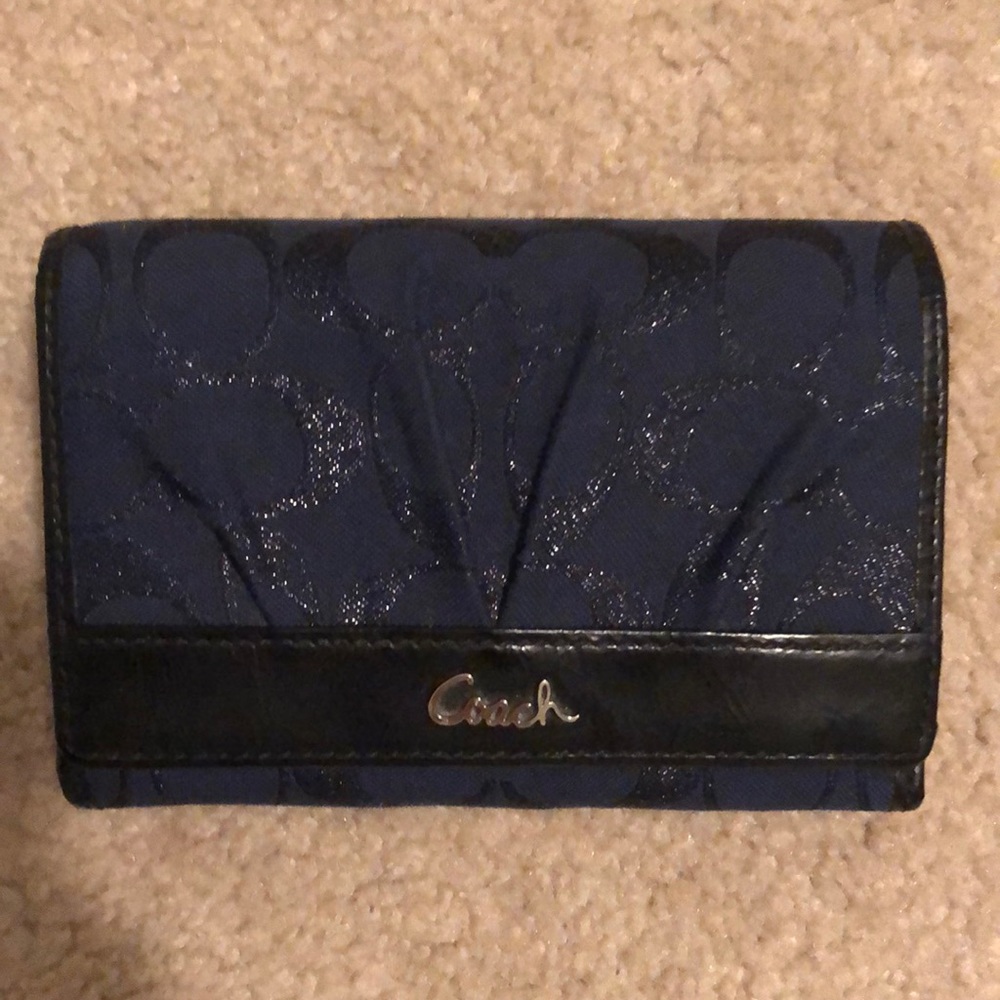 Coach wallet- navy blue signature sparkle C pattern.